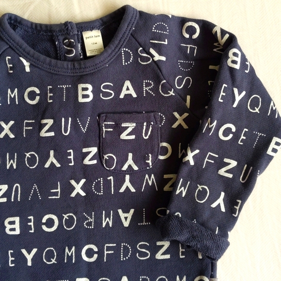 petit lem navy alphabet graphic crewneck pocket sweatshirt 12 months baby - Picture 2 of 6